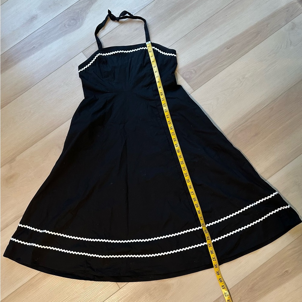 Cynthia Rowley Black Cotton Halter Sundress Circle Skirt RickRack Whimsigoth ~ M - Picture 13 of 15